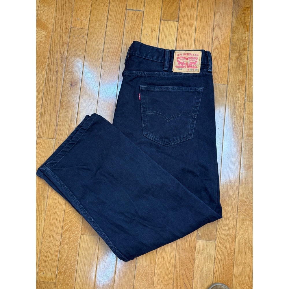 Levis 505 Regular Fit Black Jeans Mens W42 L30 Straight Leg Denim 00505-0260
